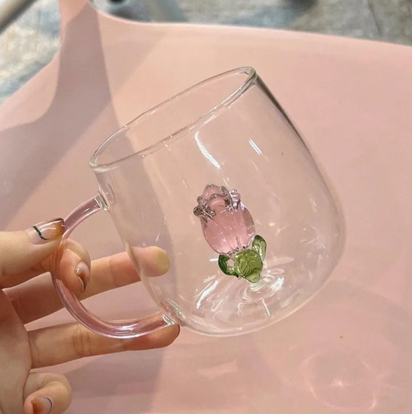 Rose Tulip Glass Mug