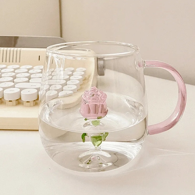 Rose Tulip Glass Mug