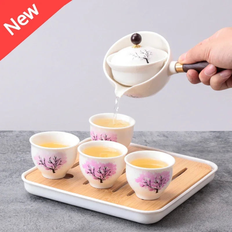 360 ° Rotating Sakura Tea Pot Portable Travel Tea Set