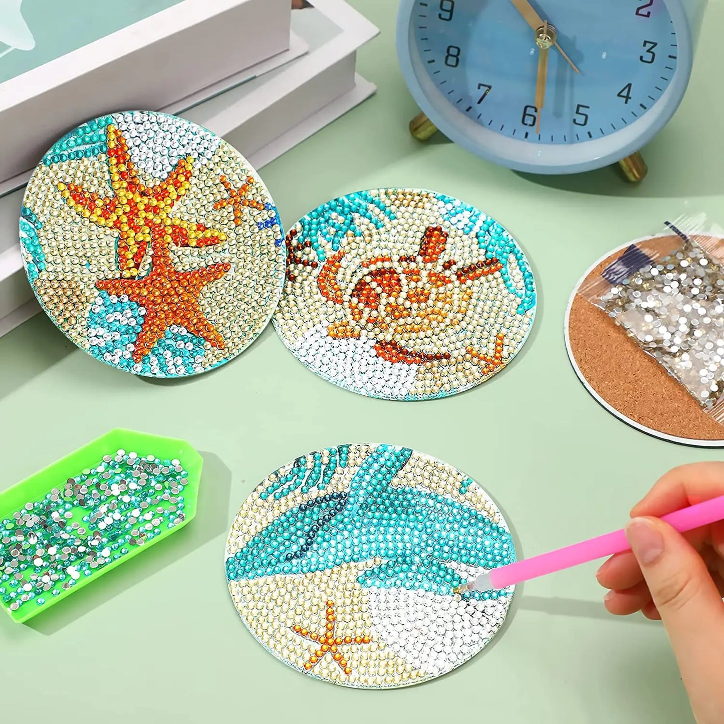 Ocean Animals DIY Paint By Diamonds Coaster Kit (8 Pc)