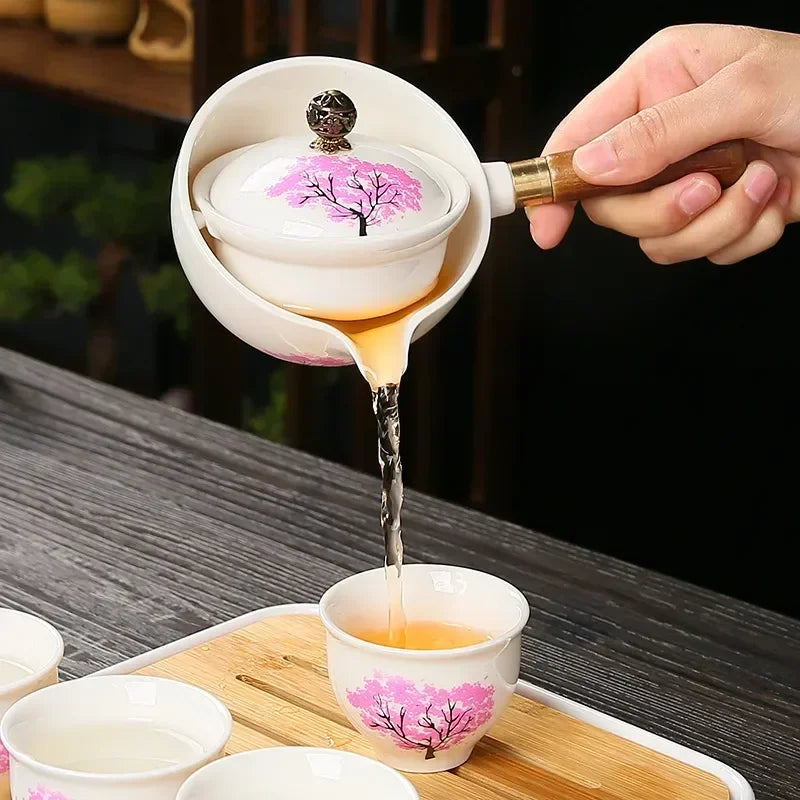 360 ° Rotating Sakura Tea Pot Portable Travel Tea Set