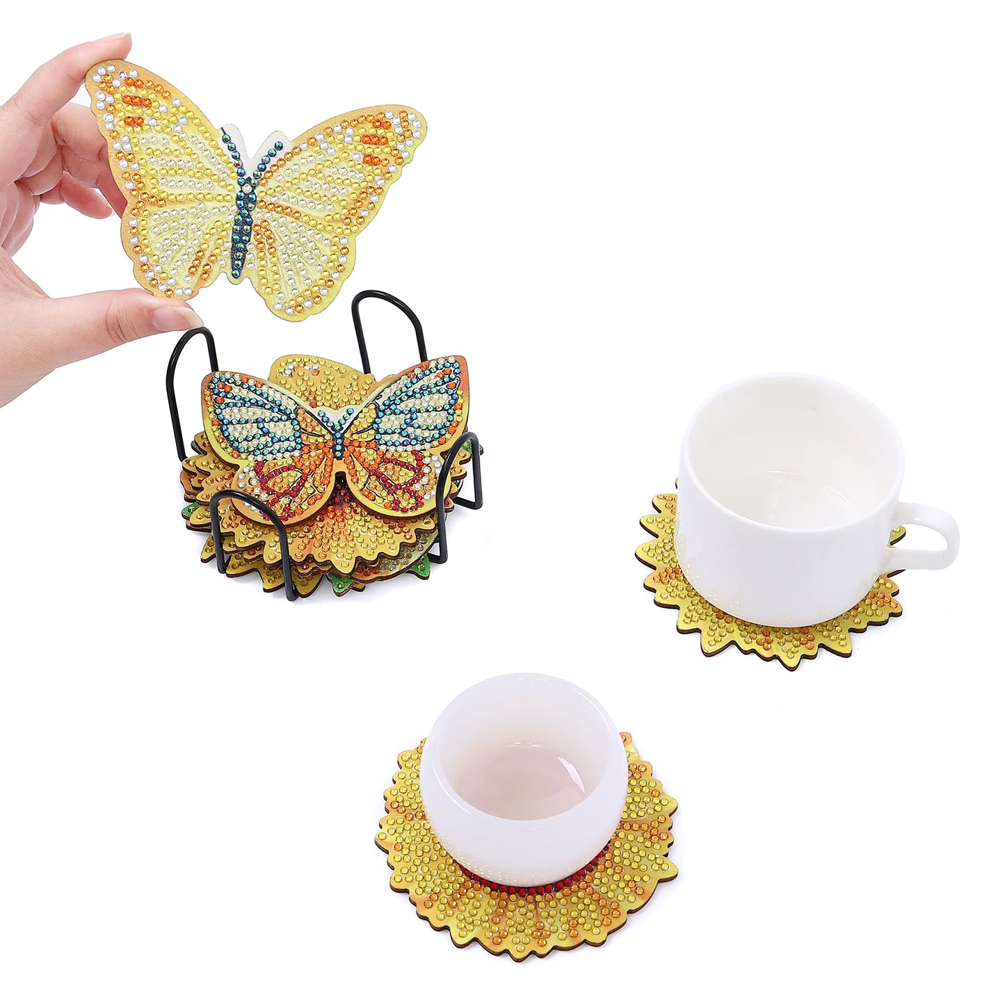 Sunflower Butterfly DIY Paint By Diamonds Coaster Kit (10 Pc)
