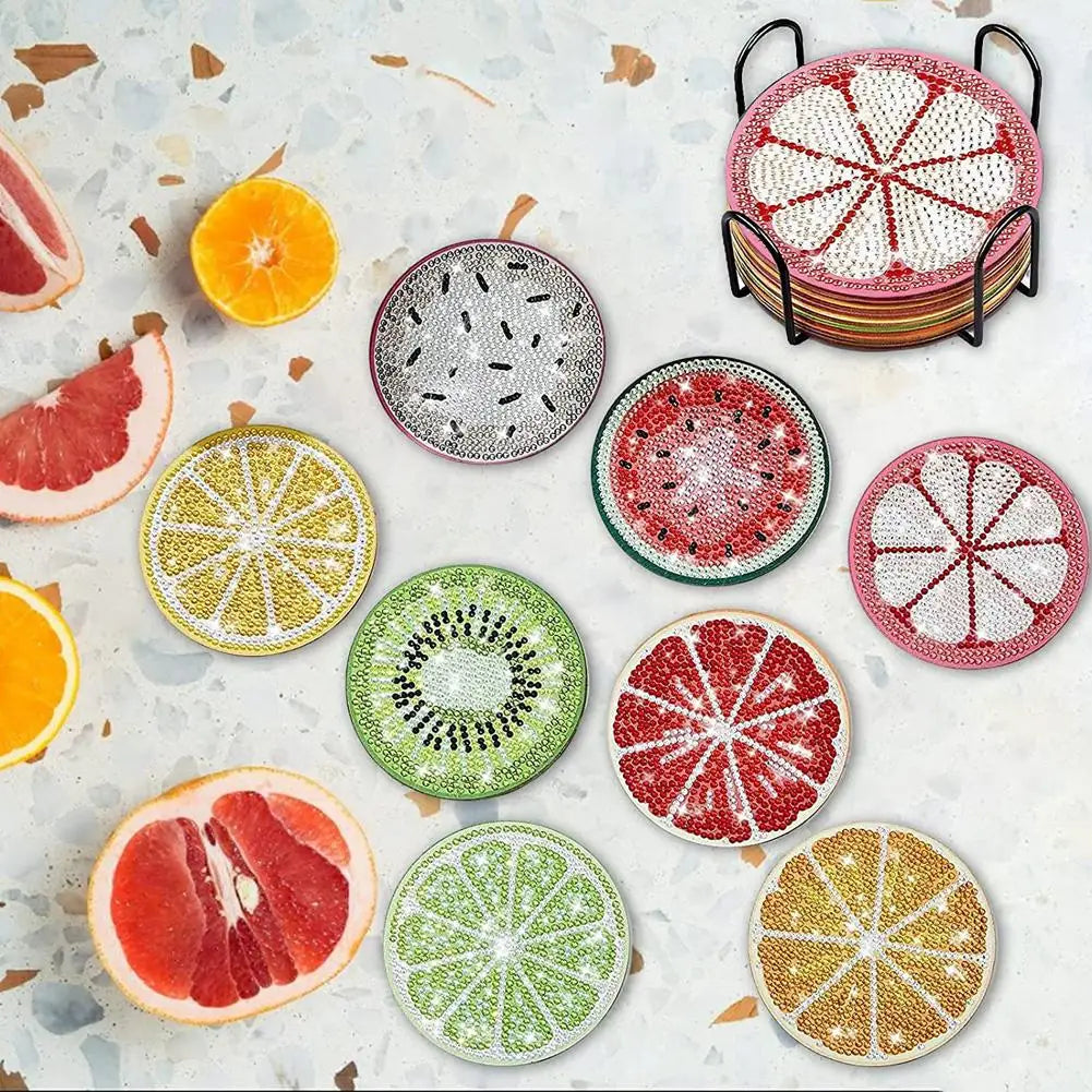 Fruit DIY Paint By Diamonds Coaster Kit (8 Pc)