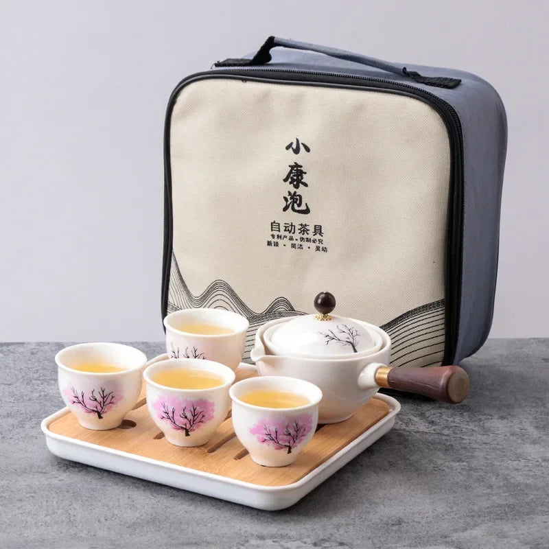 360 ° Rotating Sakura Tea Pot Portable Travel Tea Set