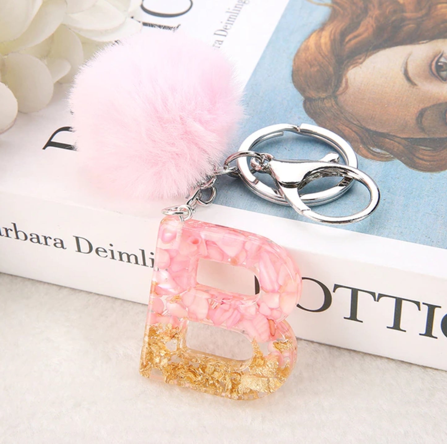 Sakura Gold Letter Pom Keychain