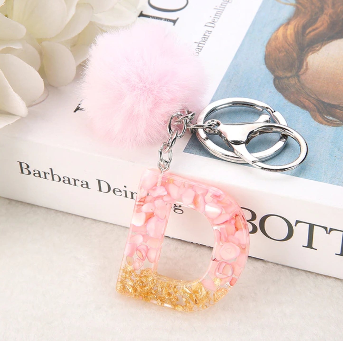 Sakura Gold Letter Pom Keychain