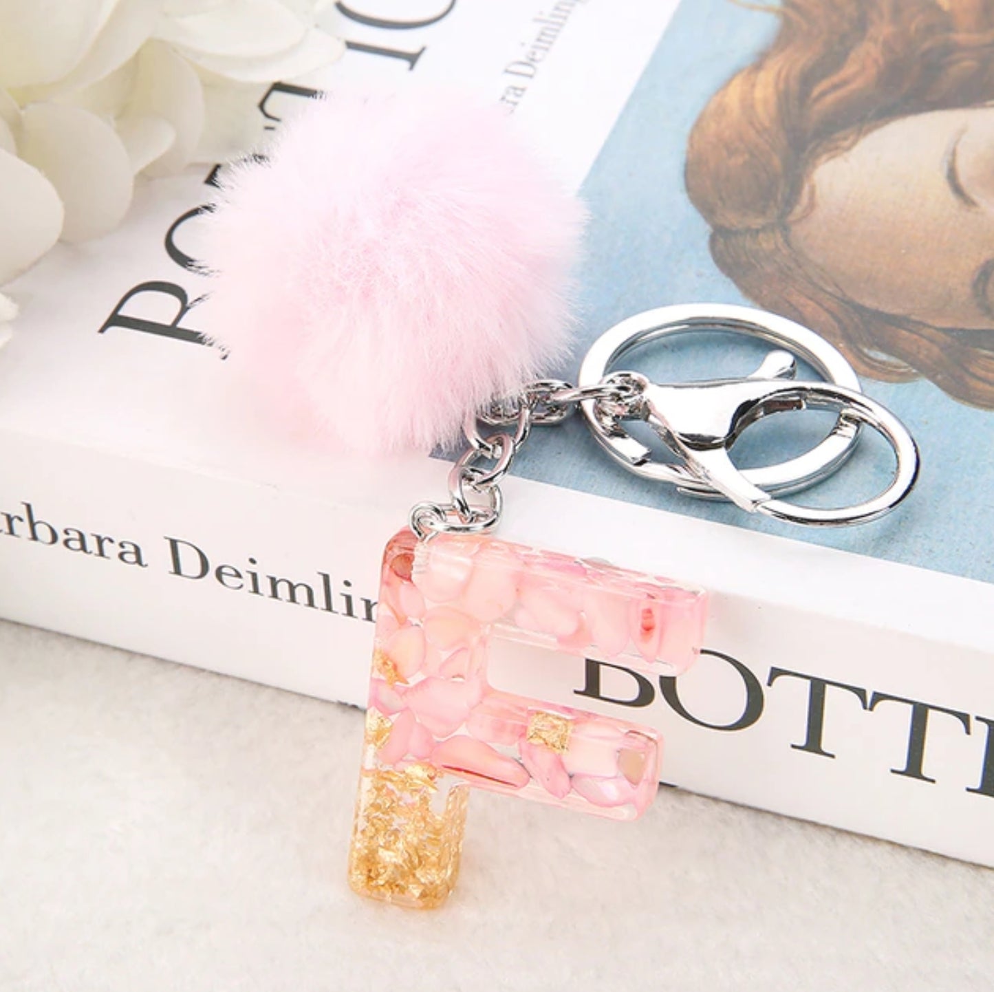 Sakura Gold Letter Pom Keychain