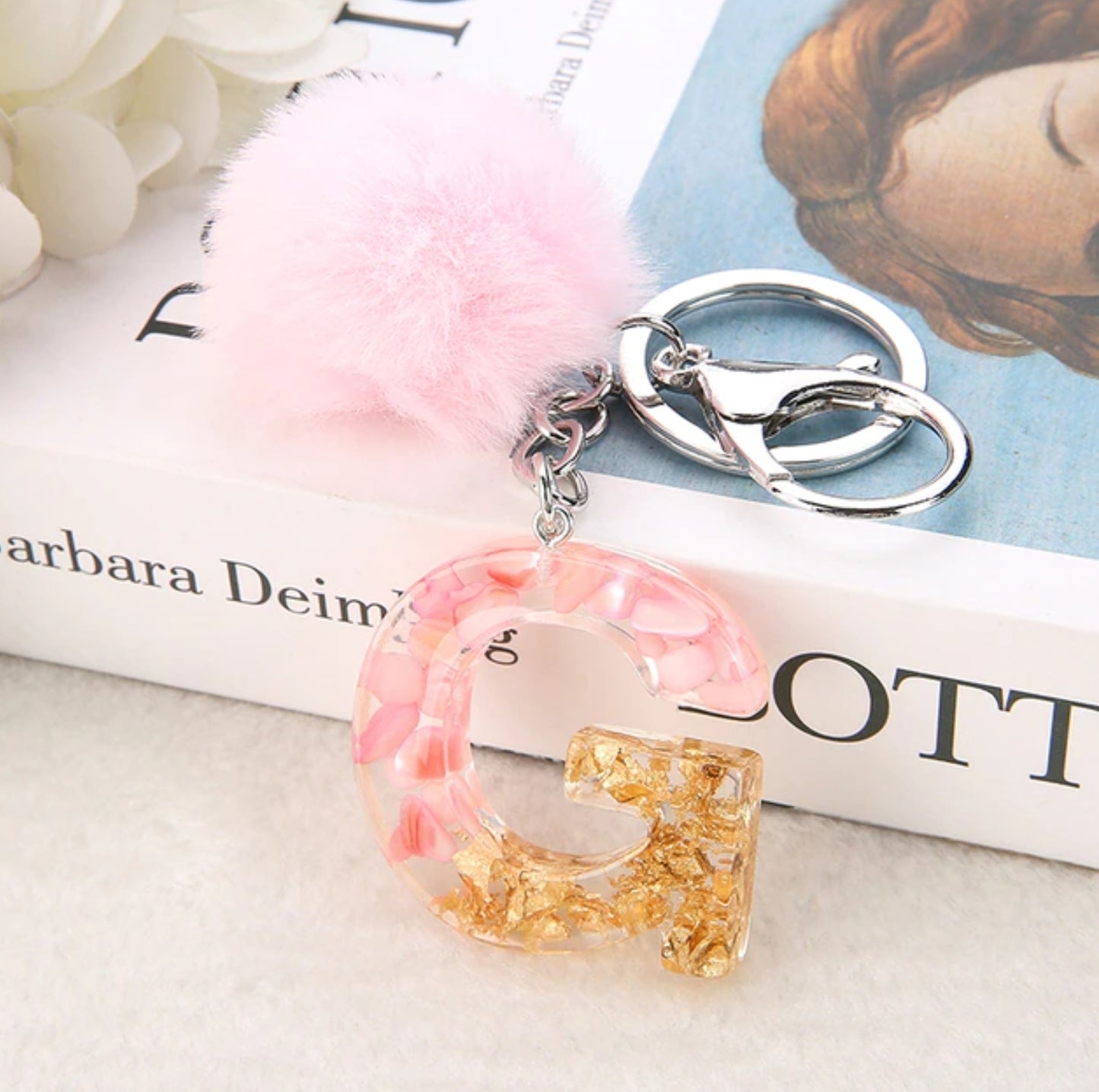 Sakura Gold Letter Pom Keychain