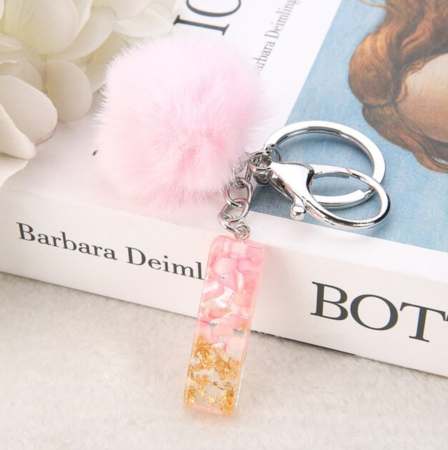 Sakura Gold Letter Pom Keychain