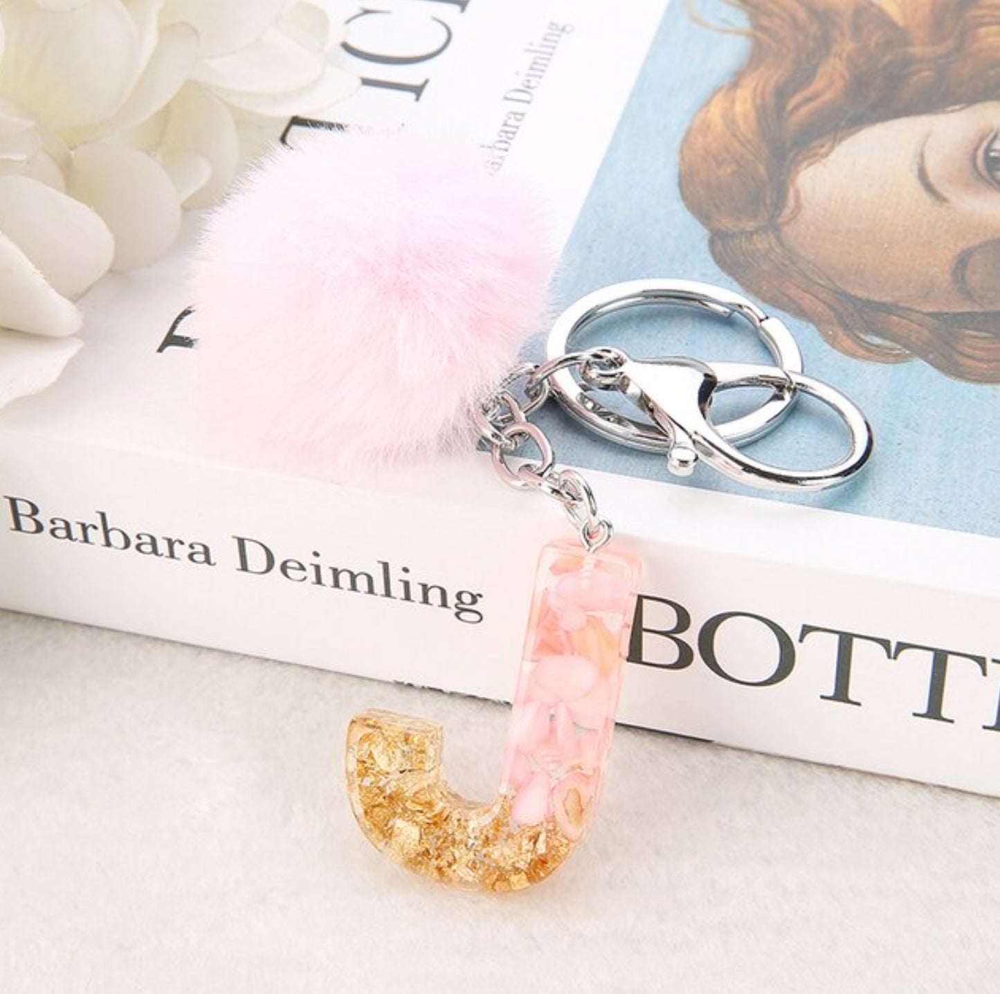 Sakura Gold Letter Pom Keychain