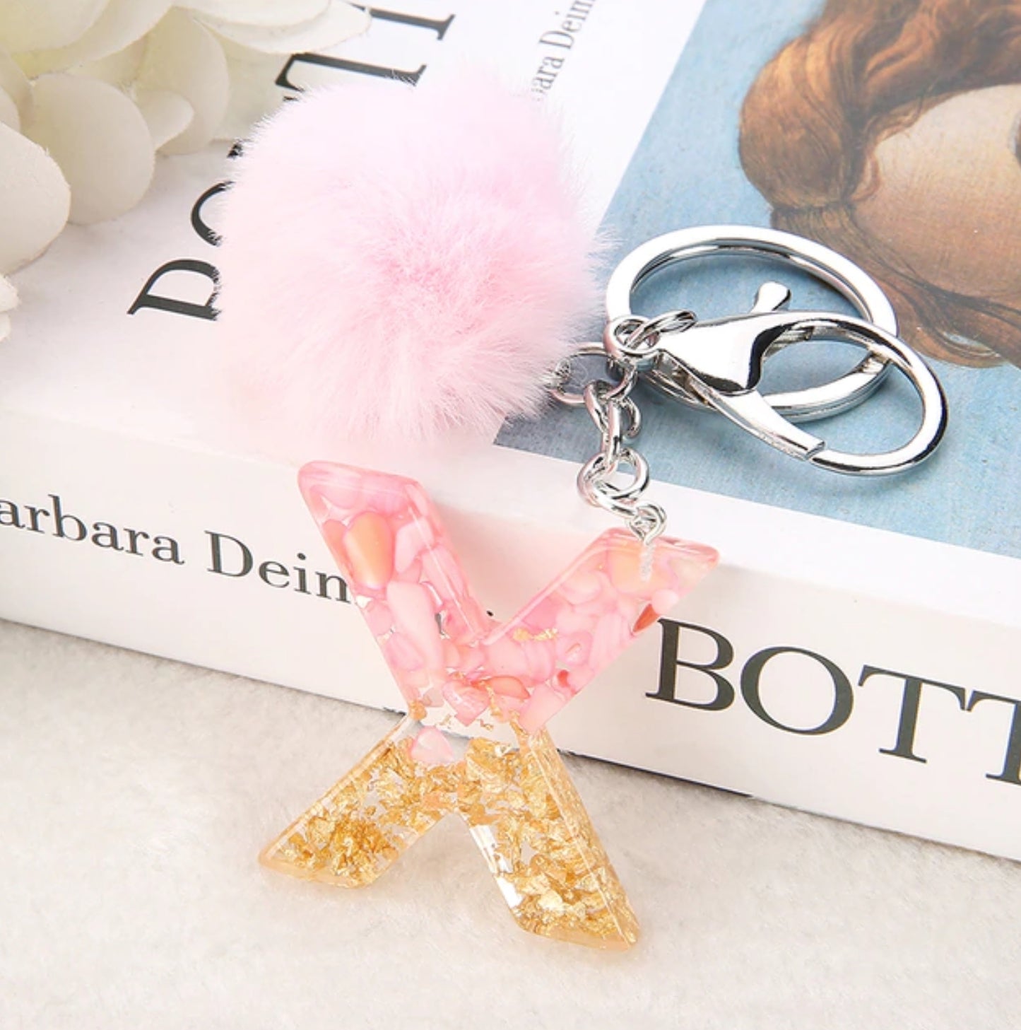 Sakura Gold Letter Pom Keychain