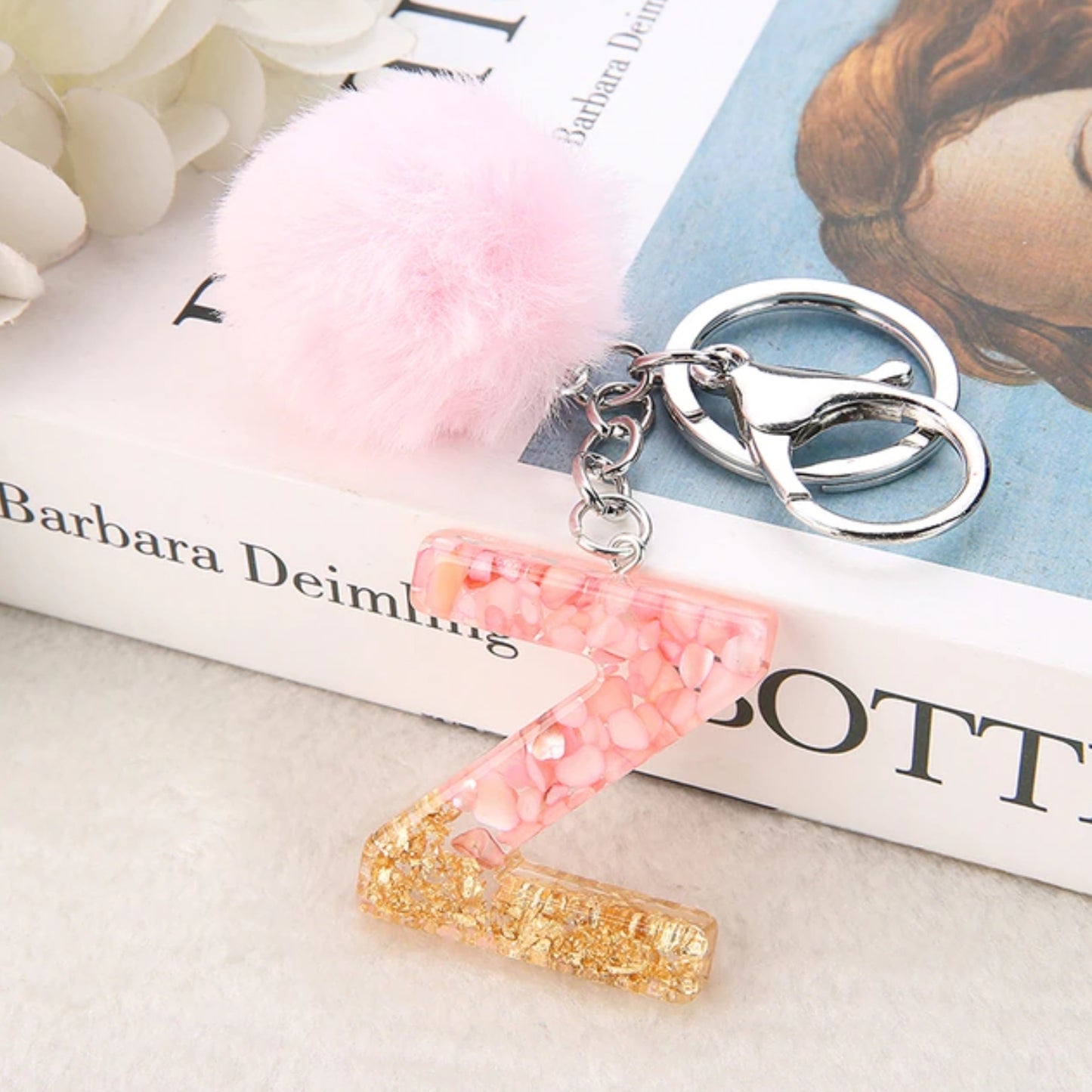 Sakura Gold Letter Pom Keychain