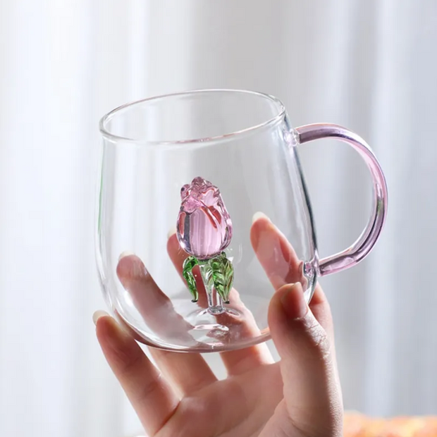 Rose Tulip Glass Mug