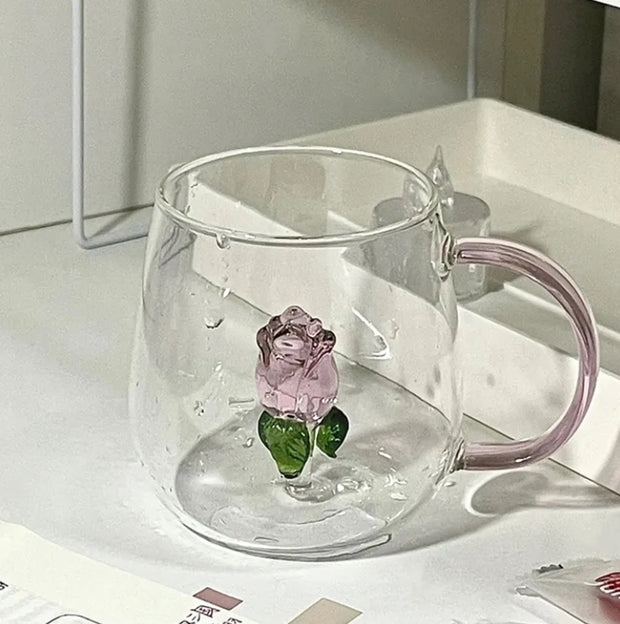 Rose Tulip Glass Mug