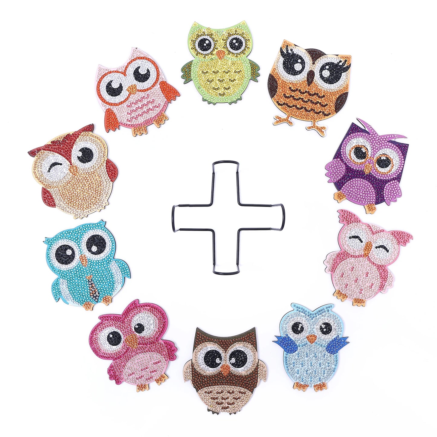 Owl DIY Paint By Diamonds Coaster Kit (10 Pc)