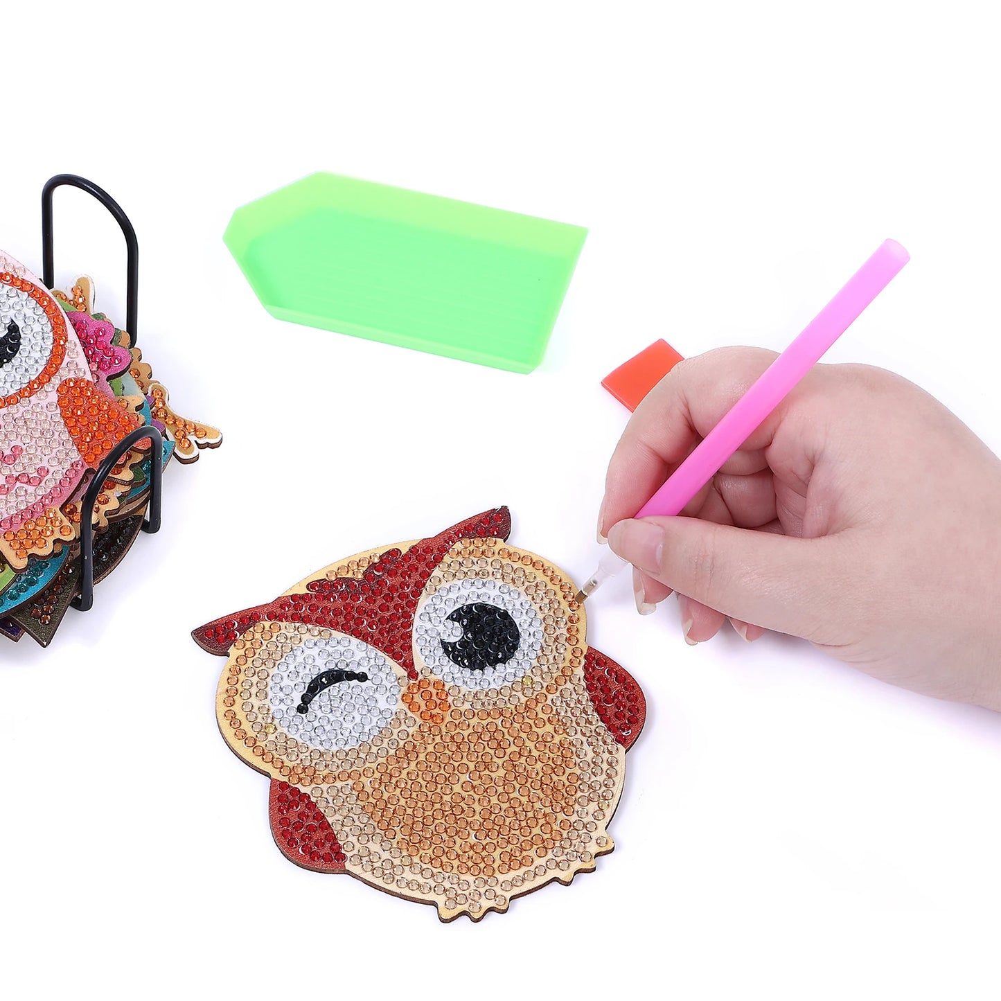 Owl DIY Paint By Diamonds Coaster Kit (10 Pc)