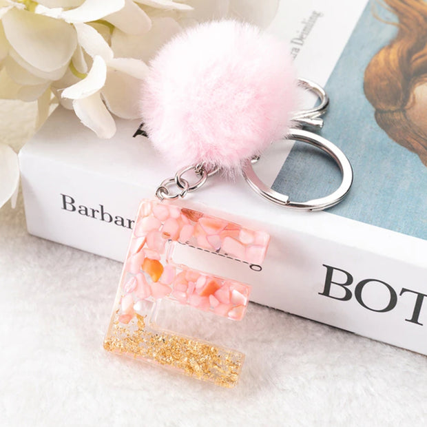 Sakura Gold Letter Pom Keychain